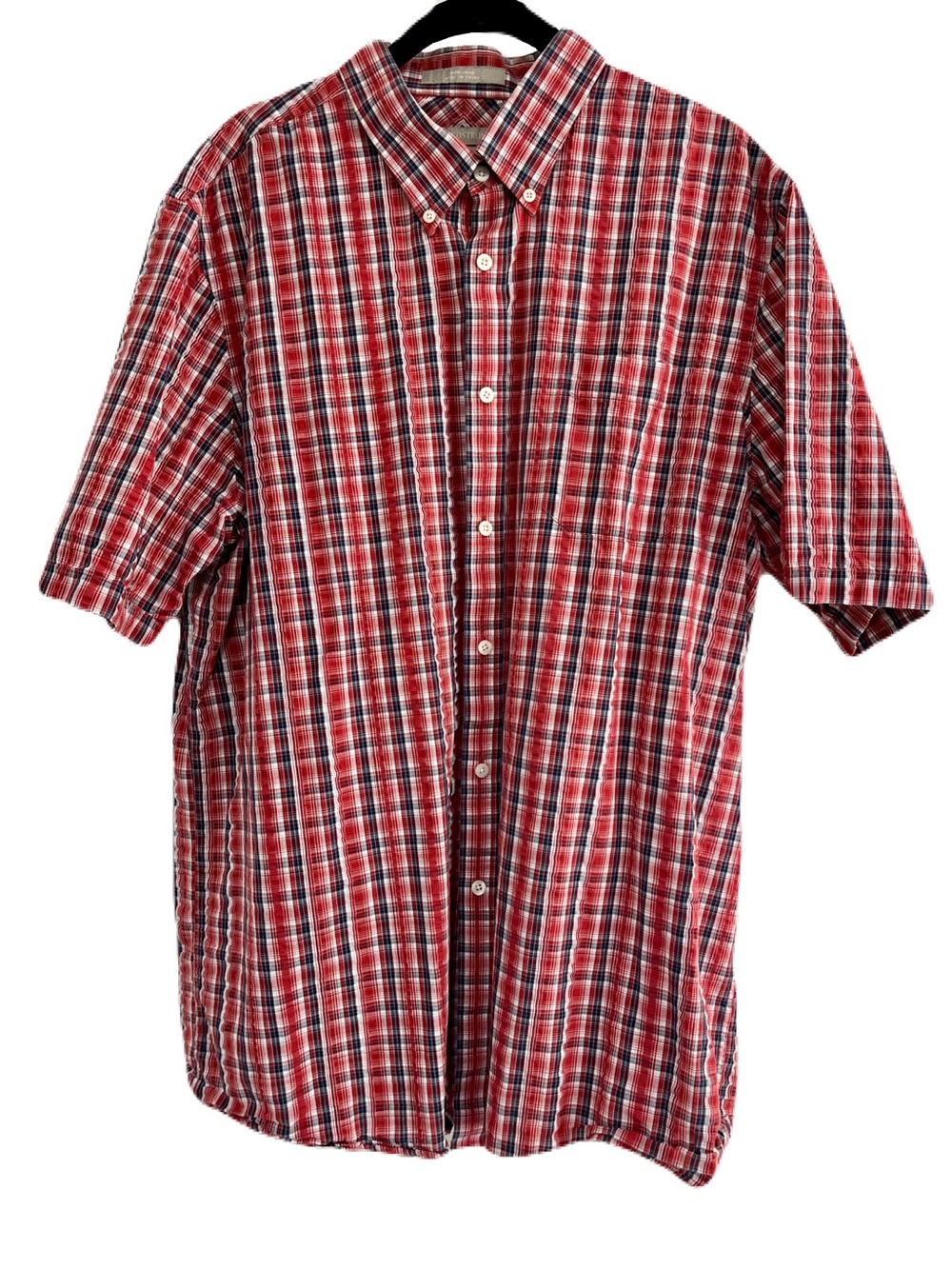 Nordstrom Seersucker Red, White & Blue Plaid Short Sleeve Button Down, Size  XL